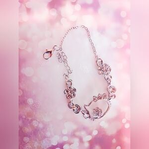 Hello Kitty Crystal Rhinestone Charm Bracelet Silver Tone Adjustable